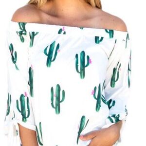 Do + Be Cactus Print Off-Shoulder Top size Small